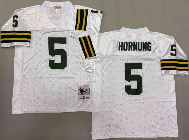 Men's Green Bay Packers #5 Paul Hornung White Short-Sleeved Throwback Jersey