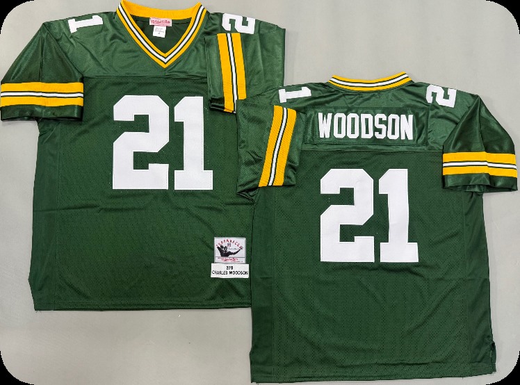 Men's Green Bay Packers #21 Charles Woodson Green Throwback Stitched Football Jersey