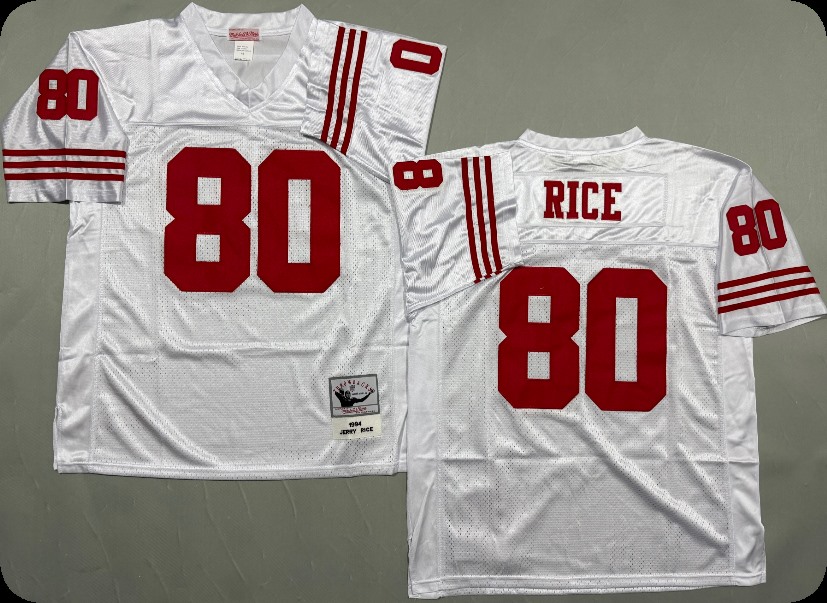 Men's San Francisco 49ers #80 Jerry Rice White Throwback Mitchell & Ness Jersey