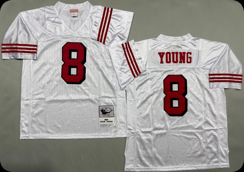 Men's San Francisco 49ers #8 Steve Young White  Throwback Retired Mitchell & Ness Jersey