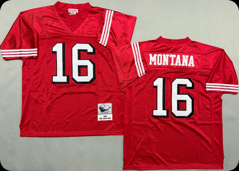 Men's San Francisco 49ers #16 Joe Montana Scarlet  Throwback Retired Mitchell & Ness Jersey