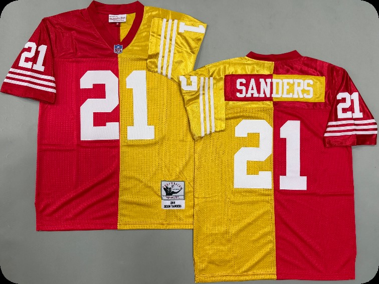 Men's San Francisco 49ers #21 Deion Sanders Scarlet&Gold Split Legacy Replica Jersey