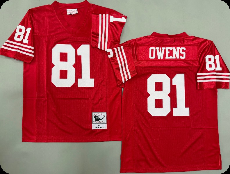 Men's San Francisco 49ers #81 Terrell Owens Scarlet  Throwback Mitchell & Ness Jersey