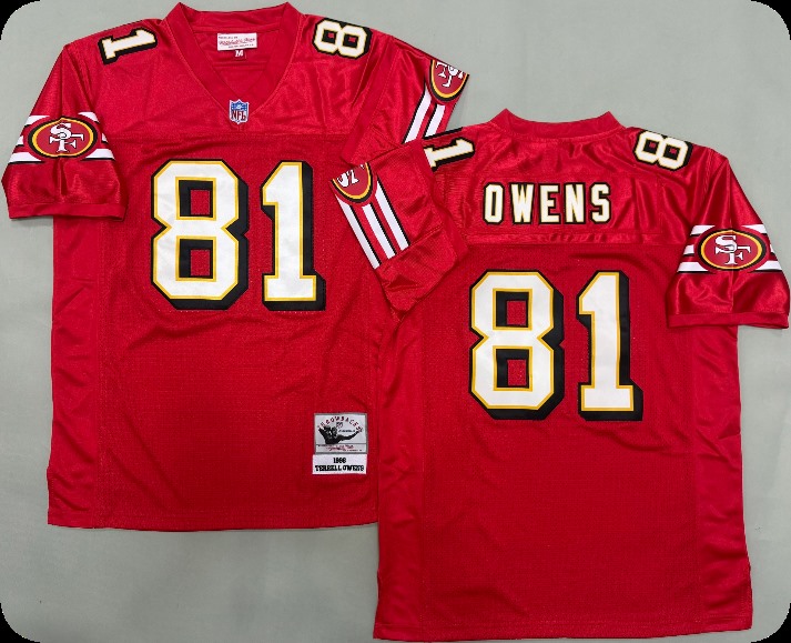 Men's San Francisco 49ers #81 Terrell Owens Scarlet  Throwback Retired Mitchell & Ness Jersey