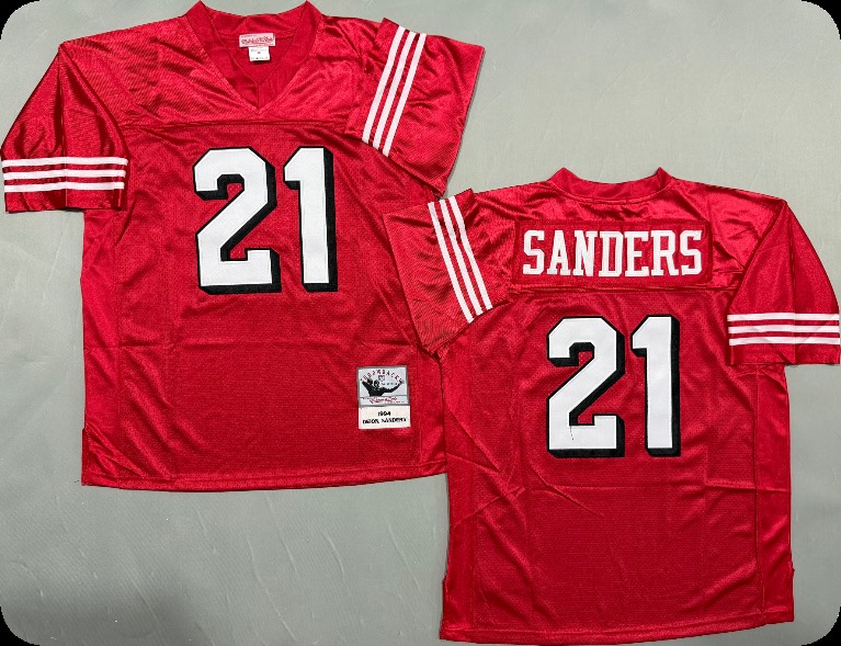 Men's San Francisco 49ers #21 Deion Sanders Scarlet  Throwback Retired Mitchell & Ness Jersey