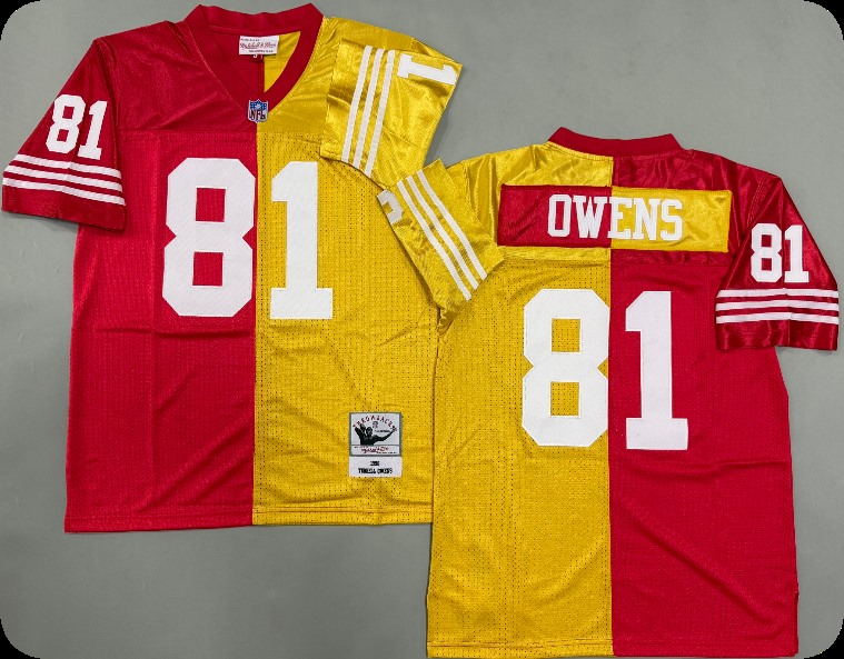 Men's San Francisco 49ers #81 Terrell Owens Scarlet&Gold Split Legacy Replica Jersey