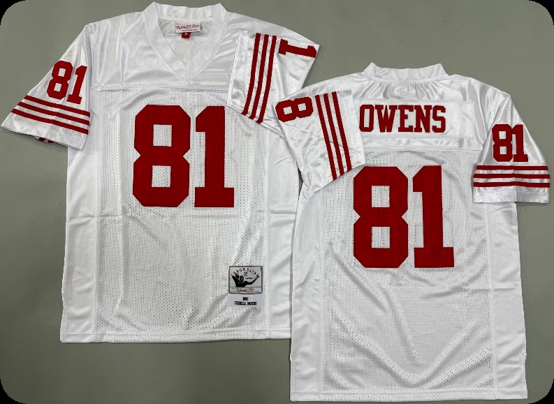 Men's San Francisco 49ers #81 Terrell Owens White  Throwback Mitchell & Ness Jersey