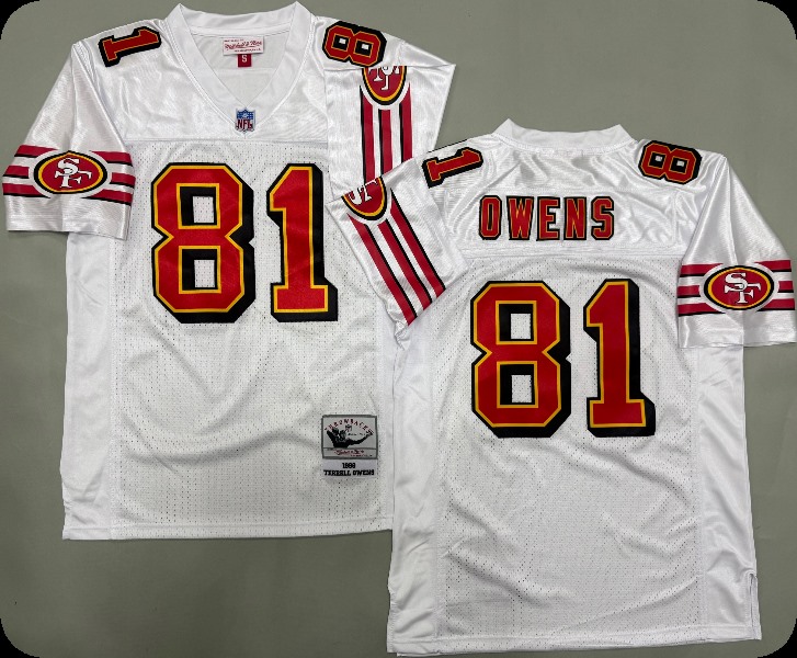 Men's San Francisco 49ers #81 Terrell Owens White  Throwback Retired Mitchell & Ness Jersey
