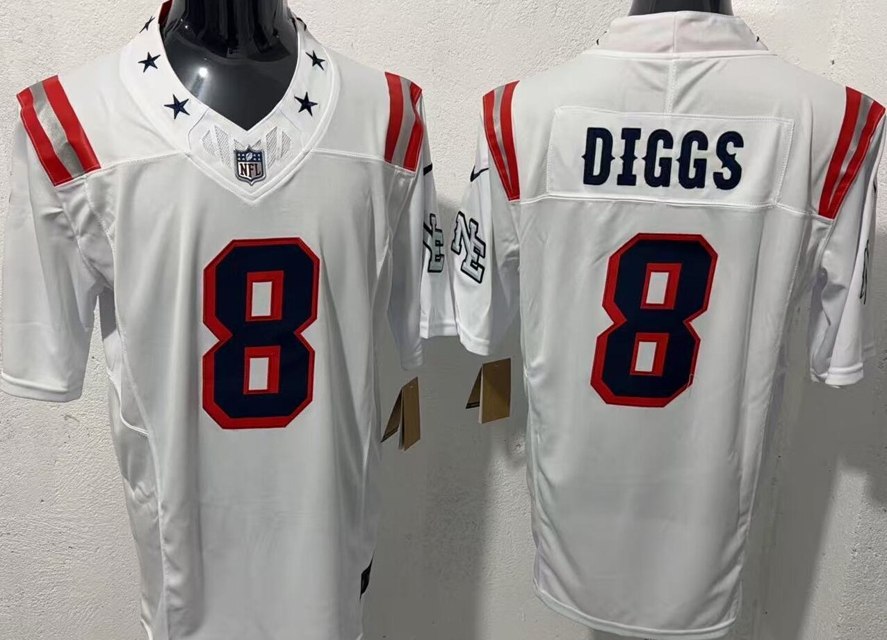 Men's New England Patriots #8 Stefon Diggs White 2026 F.U.S.E. Vapor Limited Stitched Football Jersey