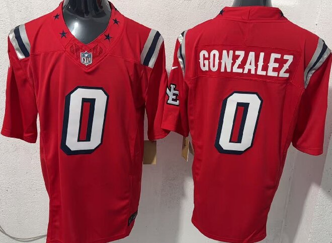 Men's New England Patriots #0 Christian Gonzalez Red 2026 F.U.S.E. Vapor Limited Stitched Football Jersey