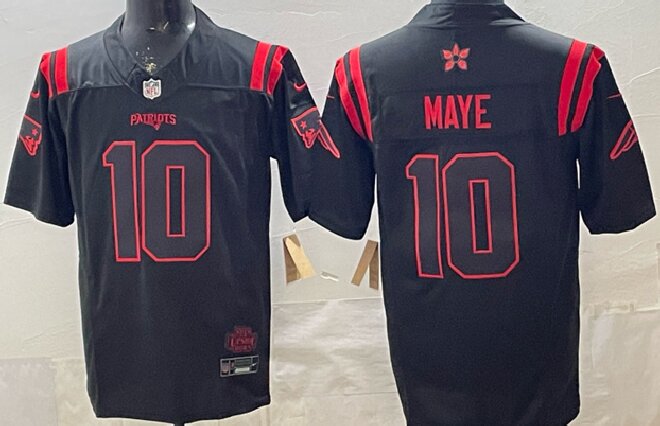 Men's New England Patriots #10 Drake Maye Black 2025 F.U.S.E. 'Stranger Things Edition' Vapor Limited Stitched Football Jersey