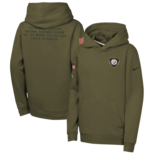 Youth Pittsburgh Steelers Olive 2025 Salute To Service Club Fleece Hoodie
