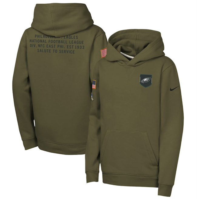 Youth Philadelphia Eagles Olive 2025 Salute To Service Club Fleece Hoodie