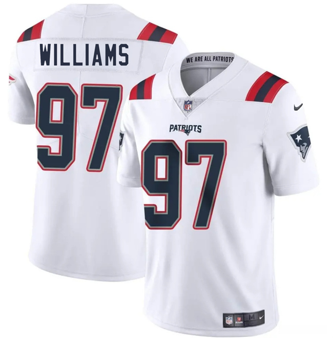 Youth New England Patriots #97 Milton Williams White 2025 Vapor Limited Stitched Football Jersey