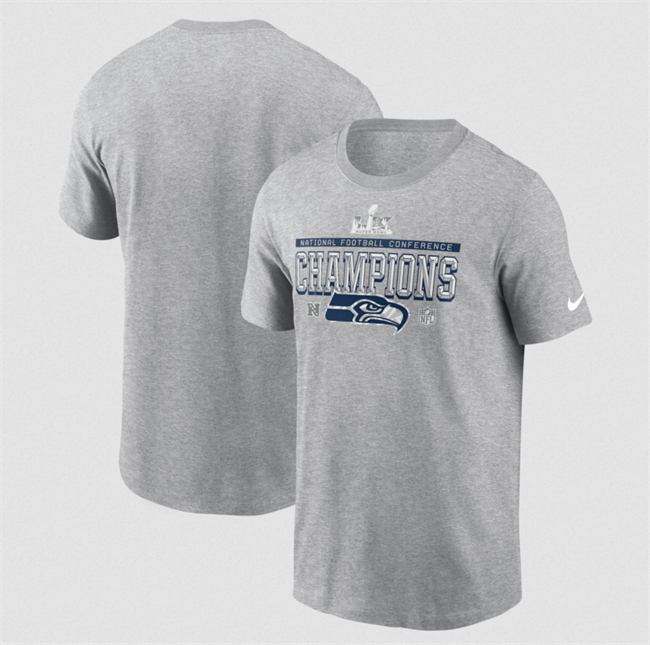 Men's Seattle Seahawks Heather Gray 2025 NFC Champions Locker Room Trophy Collection T-Shirt
