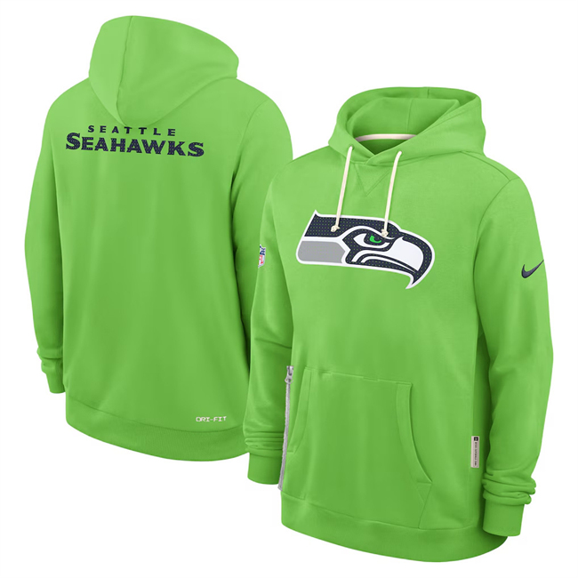 Men's Seattle Seahawks Neon Green Sideline Standard Issue Initial Home Dri-FIT Pullover Hoodie