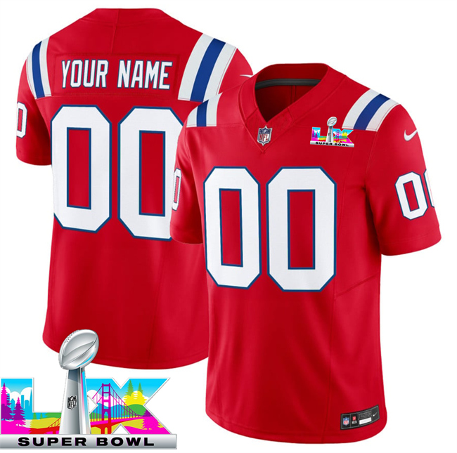 Men's New England Patriots Active Player Custom Red 2026 F.U.S.E. Super Bowl LX Patch Vapor Limited Stitched Football Jersey
