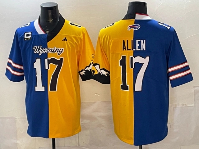 Men's Wyoming Cowboys  Buffalo Bills #17 Josh Allen Royal Yellow Split Vapor Jersey.webp