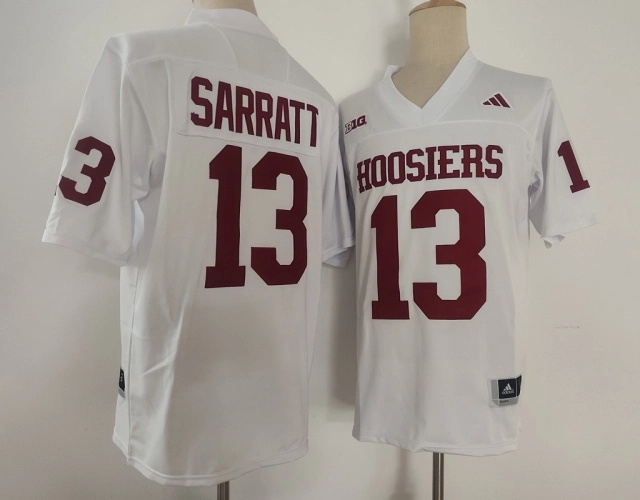 Men's NCAA Indiana Hoosiers #13 Elijah Sarratt White Football Stitched Jersey.webp