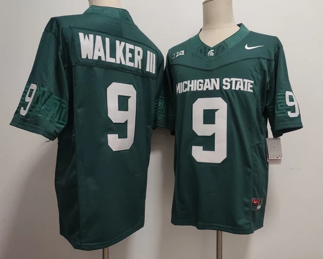 Men's NCAA Michigan State Spartans #9 Kenneth Walker III Green F.U.S.E Football Jersey.webp