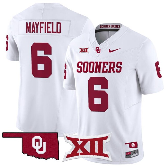 Men's Oklahoma Sooners #6 Baker Mayfield White F.U.S.E With Patch Stitched Jersey