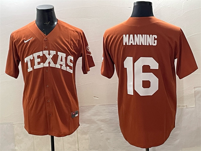 Men's Texas Longhorns #16 Peyton Manning Orange SEC Patch Stitched Jersey