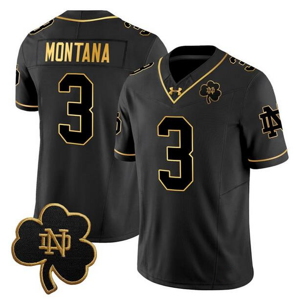 Men's Notre Dame Fighting Irish #3 Joe Montana Black Gold 2025 F.U.S.E. Vapor Limited Stitched Jersey