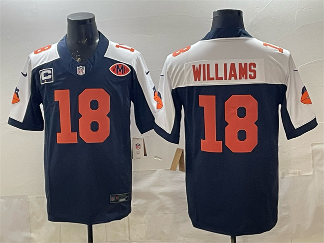 Men's Chicago Bears #18 Caleb Williams Navy White F.U.S.E. With 1-Star C Patch And VMH Patch Throwback Stitched Football Jersey