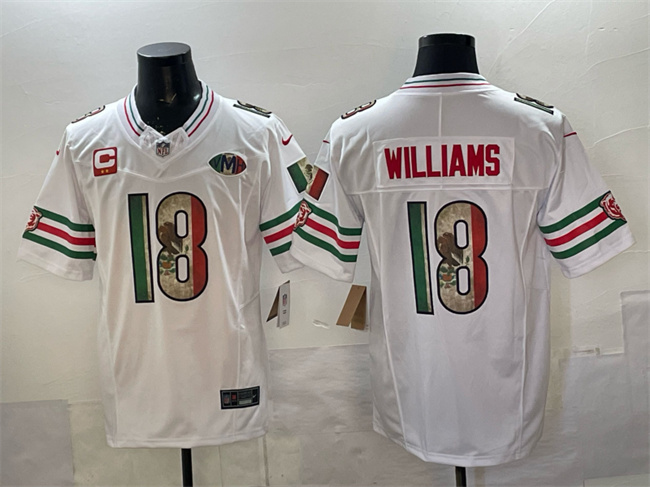 Men's Chicago Bears #18 Caleb Williams White Mexico F.U.S.E. With 2-Star C Patch And VMH Patch Throwback Stitched Football Jersey