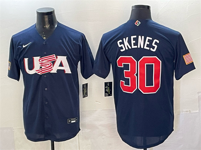 Men's USA Baseball #30 Paul Skenes Navy World Baseball Classic Stitched Jersey