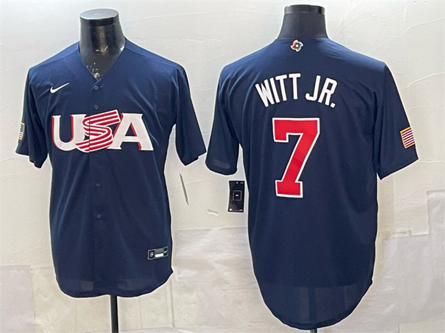 Men's USA Baseball #7 Bobby Witt Jr. Navy World Baseball Classic Stitched Jersey