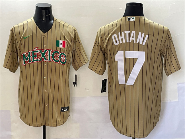 Men's Mexico Baseball #17 Shohei Ohtani Tan 2023 World Baseball Classic Stitched Jersey