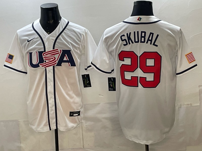 Men's USA Baseball #29 Tarik Skubal White 2026 World Baseball Classic Home Stadium Stitched Jersey