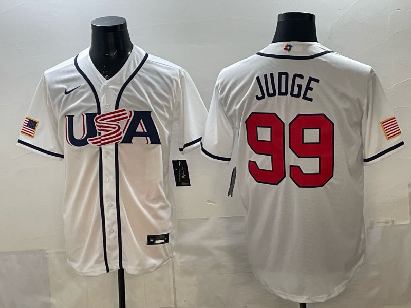 Men's USA Baseball #99 Aaron Judge White 2026 World Baseball Classic Home Stadium Stitched Jersey