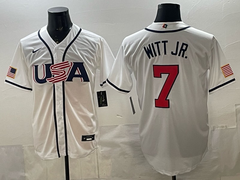 Men's USA Baseball #7 Bobby Witt Jr. White 2026 World Baseball Classic Home Stadium Stitched Jersey