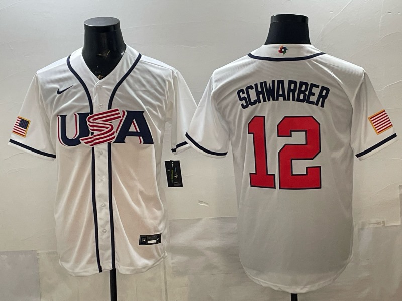 Men's USA Baseball #12 Kyle Schwarber White 2026 World Baseball Classic Home Stadium Stitched Jersey