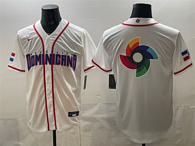 Men's Dominican Republic Baseball Team Big Logo White 2026 World Baseball Classic Home Stadium Stitched Jersey
