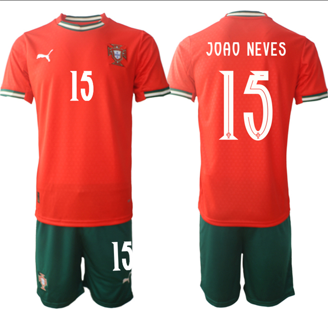 Men's Portugal Team #15 Jo?o Neves 2025 Red Home Soccer Jersey Suit