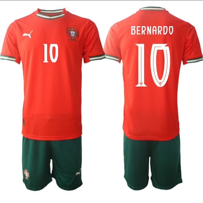Men's Portugal Team #10 Bernardo 2025 Red Home Soccer Jersey Suit