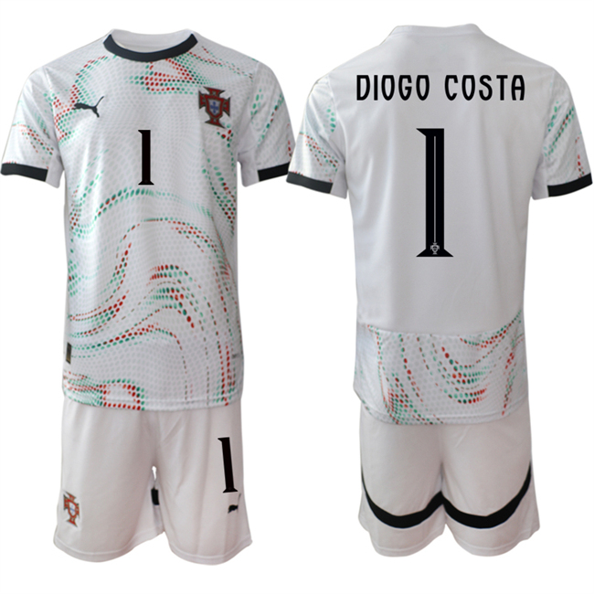 Men's Portugal Team #1 Diogo Costa 2025 White Away Soccer Jersey Suit