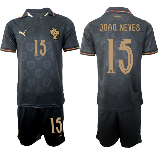 Men's Portugal Team #15 Jo?o Neves Black 2026 World Cup Away Soccer Jersey Suit