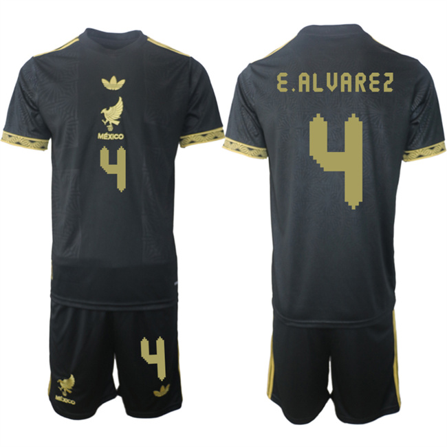 Men's Mexico #4 Edson Alvarez Black Gold 2026 Soccer Jersey Suit
