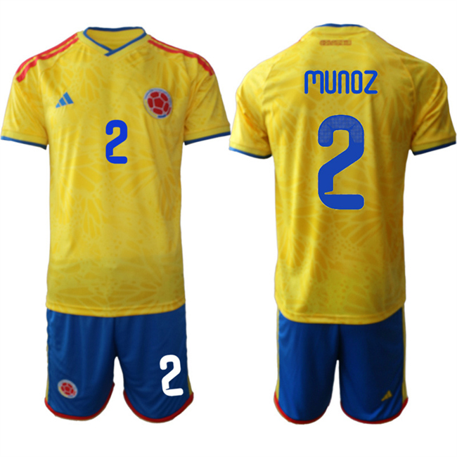 Men's Colombia Team #2 Daniel Mu?oz Yellow 2026 World Cup Home Soccer Jersey Suit