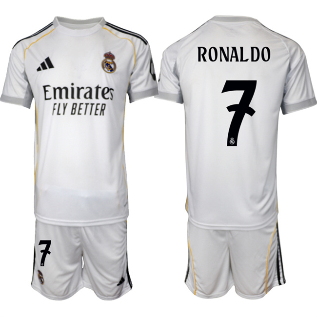 Men's Real Madrid #7 Ronaldo 2026 White Home Soccer Jersey Suit