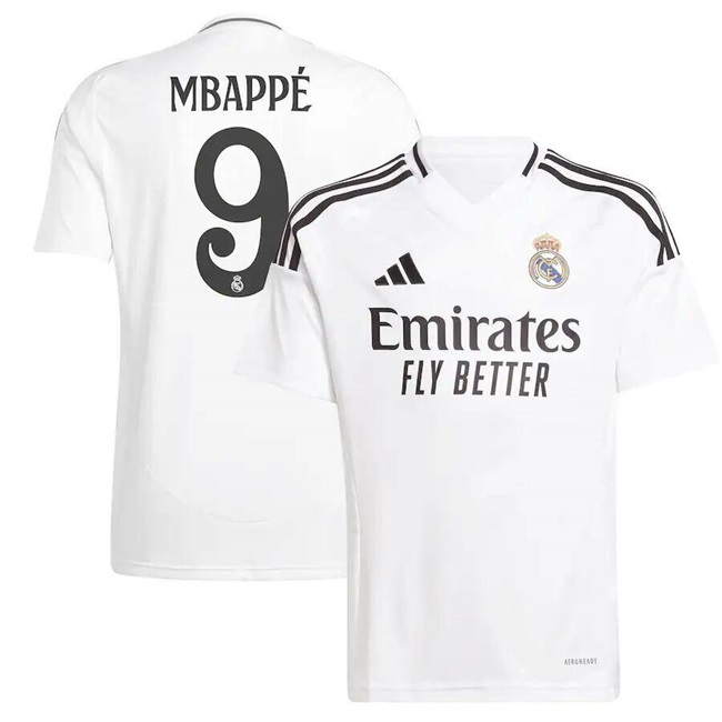 Men's Real Madrid #9 Kylian Mbappé White 2025 Home Soccer Jersey