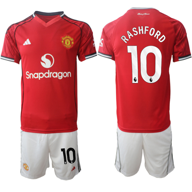 Men's Manchester United #10 Marcus Rashford 2026 Red Home Soccer Jersey Suit
