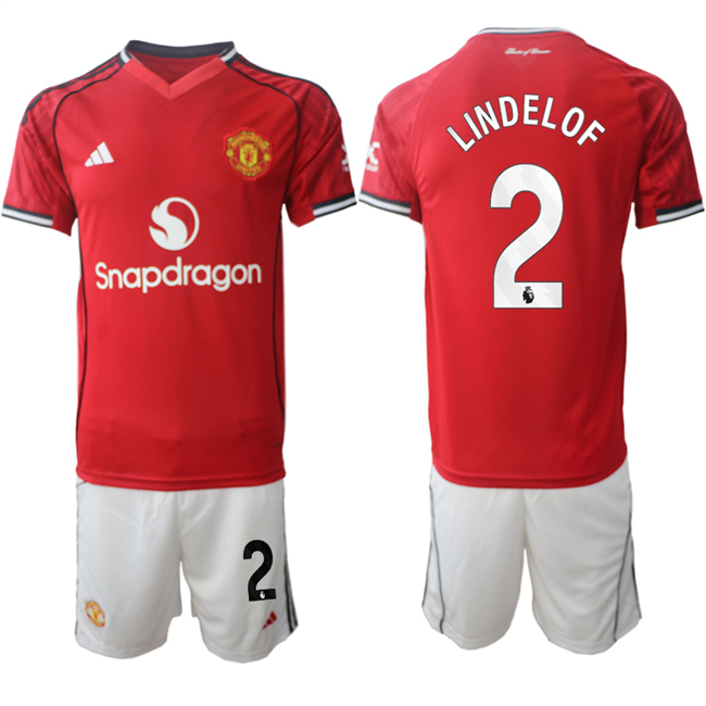 Men's Manchester United #2 Victor Lindel?f 2026 Red Home Soccer Jersey Suit