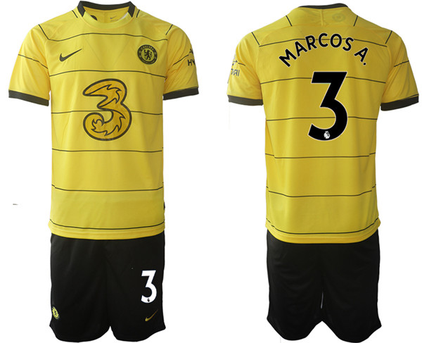 Men's Chelsea #3 Marcos Alonso 2022 Yellow Away Soccer Jersey Suit