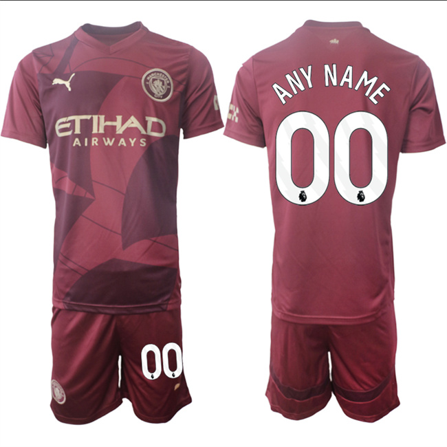 Men's Manchester City Custom 2024-25 Burgundy Third Soccer Jersey Suit
