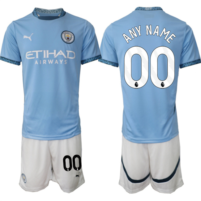 Men's Manchester City Custom 2024-25 Light Blue Home Soccer Jersey Suit